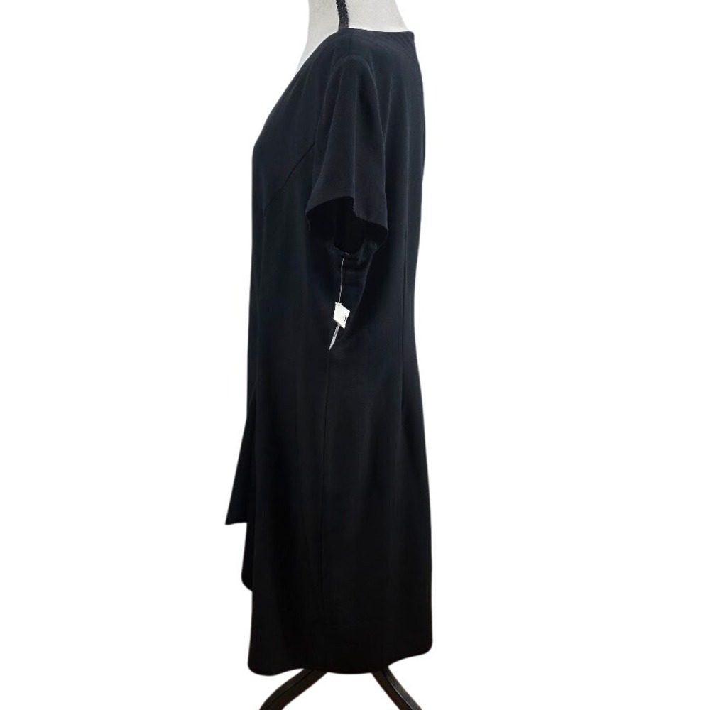 Talbots Sheath Dress Women 18 Black V-Neck Side Ruffle Short Sleeve New - Picture 2 of 9